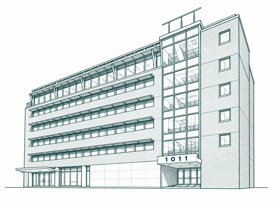 Architectural line illustration of 1011 San Jacinto