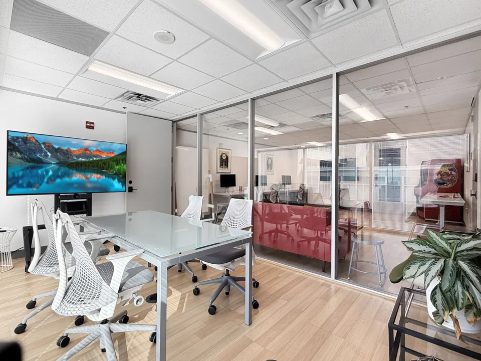 Glass-walled meeting room